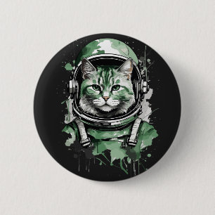 Badge Rond 5 Cm Chat astronaute vert Splash