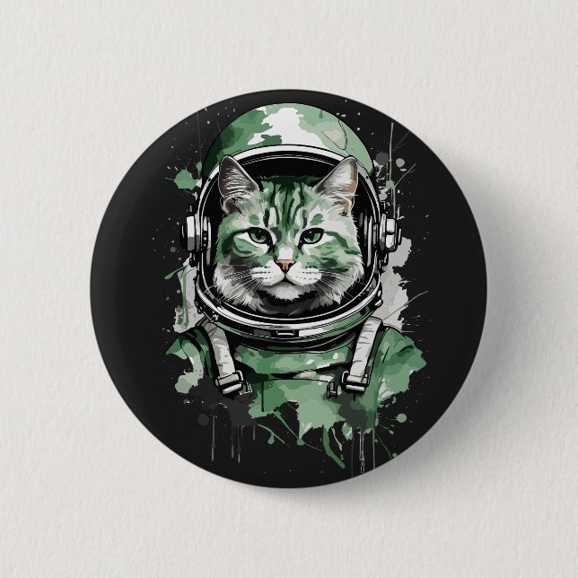 Badge Rond 5 Cm Chat astronaute vert Splash (Devant)
