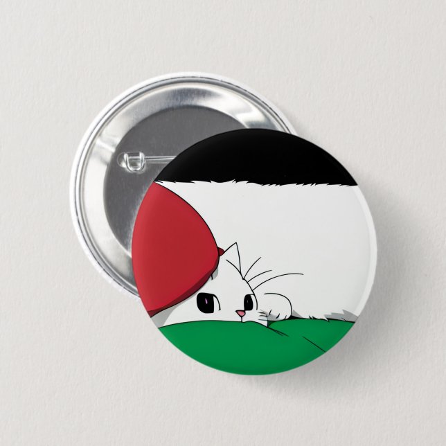 Badge Rond 5 Cm Chat au drapeau de la Palestine libre (Devant & derrière)