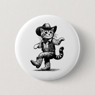 Badge Rond 5 Cm Chat Avec Cowboy Casquette Et Bottes Cowgirl Weste