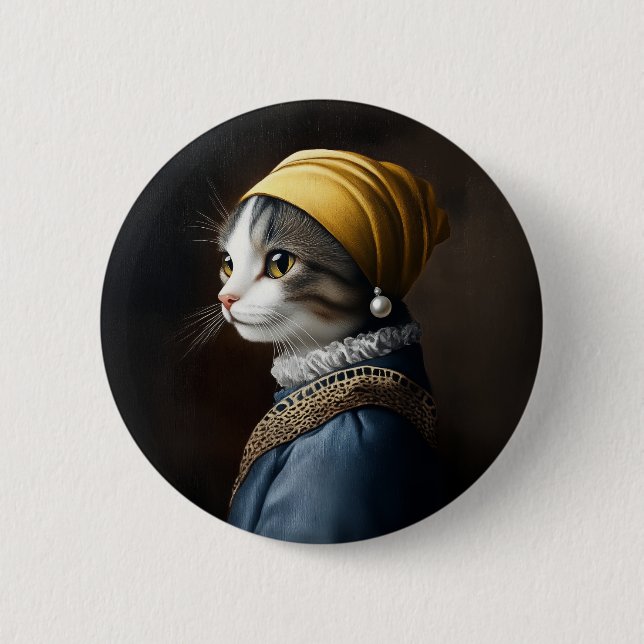 Badge Rond 5 Cm Chat avec oreille perle (Devant)