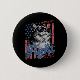 Badge Rond 5 Cm Chat Avec Sungles Usa Drapeau Kamala Harris Présid