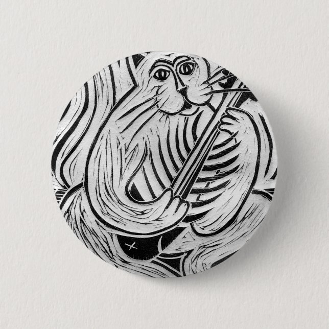 Badge Rond 5 Cm Chat avec une guitare de poisson (Devant)