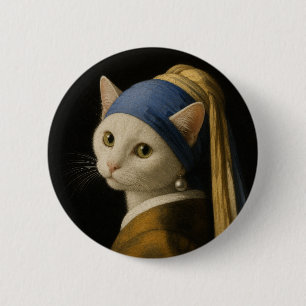 Badge Rond 5 Cm Chat avec une perle à l'oreille
