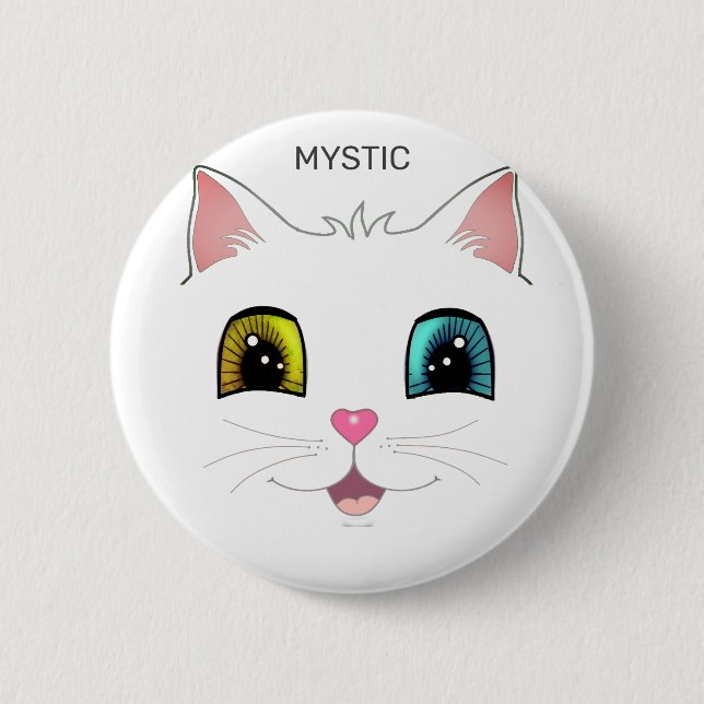 Badge Rond 5 Cm Chat blanc aux deux yeux de couleur différente (Devant)