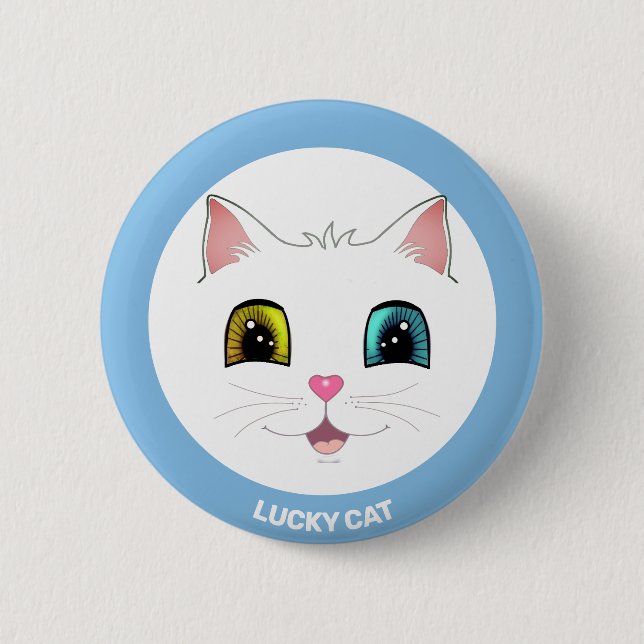 Badge Rond 5 Cm Chat blanc aux deux yeux de couleur différente (Devant)
