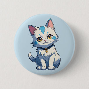 Badge Rond 5 Cm Chat blanc avec charme Feline
