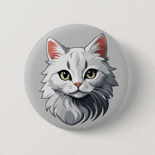 Badge Rond 5 Cm Chat Blanc Charmant