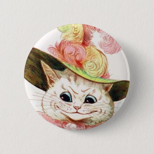 Badge Rond 5 Cm Chat blanc de sourire avec le casquette (Devant)