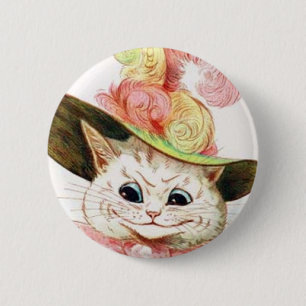 Badge Rond 5 Cm Chat blanc de sourire avec le casquette