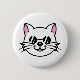 Badge Rond 5 Cm Chat blanc portant des lunettes noires / lunettes