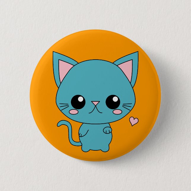 Badge Rond 5 Cm Chat bleu mignon de Kawaii (Devant)