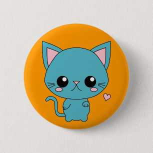 Badge Rond 5 Cm Chat bleu mignon de Kawaii