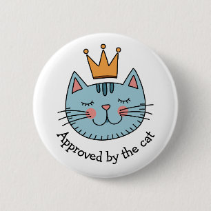 Badge Rond 5 Cm Chat Bleu Whimsical Avec Une Couronne Jaune Person