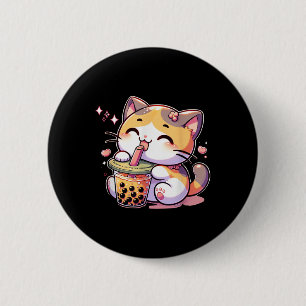 Badge Rond 5 Cm Chat Boba Tea Bubble Tea Anime Kawaii Neko Kids Te