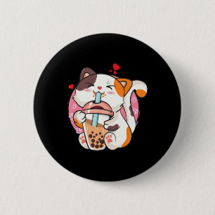 Badge Rond 5 Cm Chat Boba Tea Bubble Tea Anime Kawaii Neko Kids Te