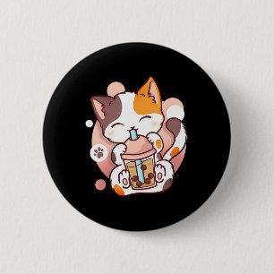 Badge Rond 5 Cm Chat Boba Tea Bubble Tea Anime Kawaii Neko pour fi