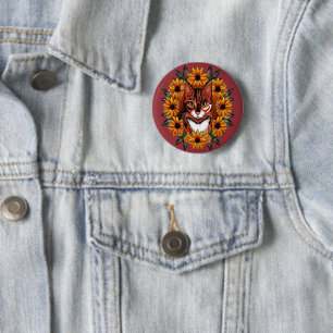 Badge Rond 5 Cm Chat Calico Avec Susan Maryland State aux yeux noi
