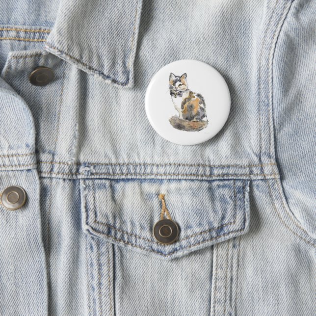 Badge Rond 5 Cm Chat Calico Fancy (En situation)