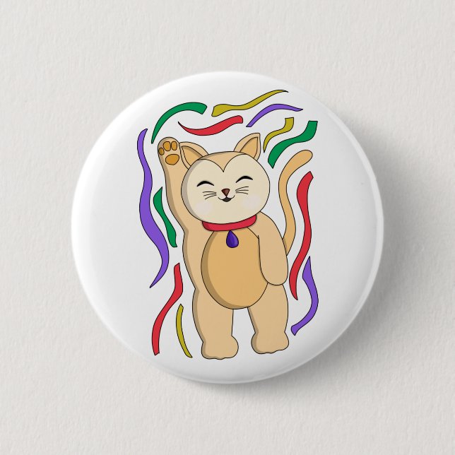 Badge Rond 5 Cm Chat chanceux (Devant)