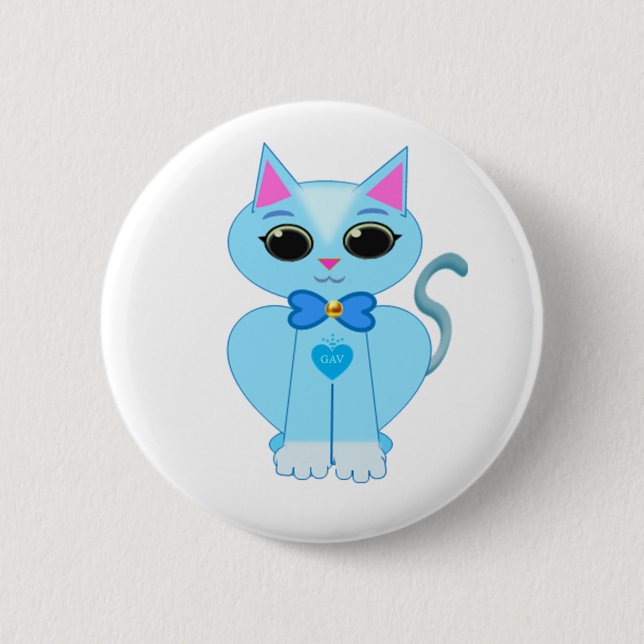 Badge Rond 5 Cm Chat chaton bleu clair élégant (Devant)