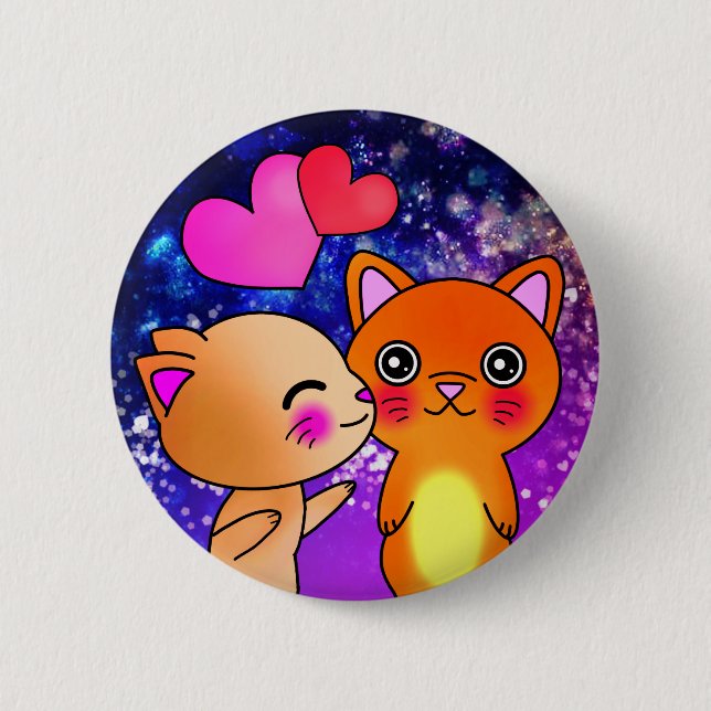Badge Rond 5 Cm Chat Chaton cosmique en baiser spatial (Devant)