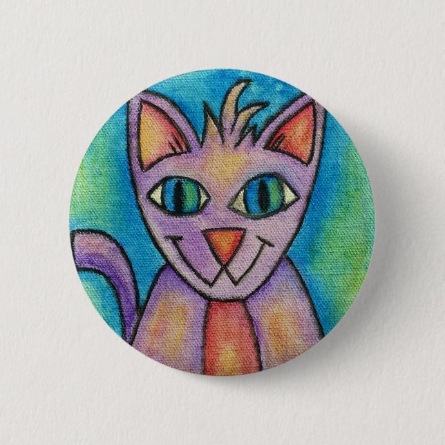 Badge Rond 5 Cm Chat Chaton Rose Violet (Devant)