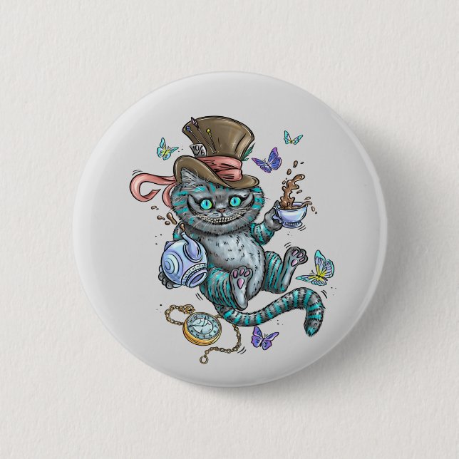 Badge Rond 5 Cm Chat Cheshire Souriant (Devant)