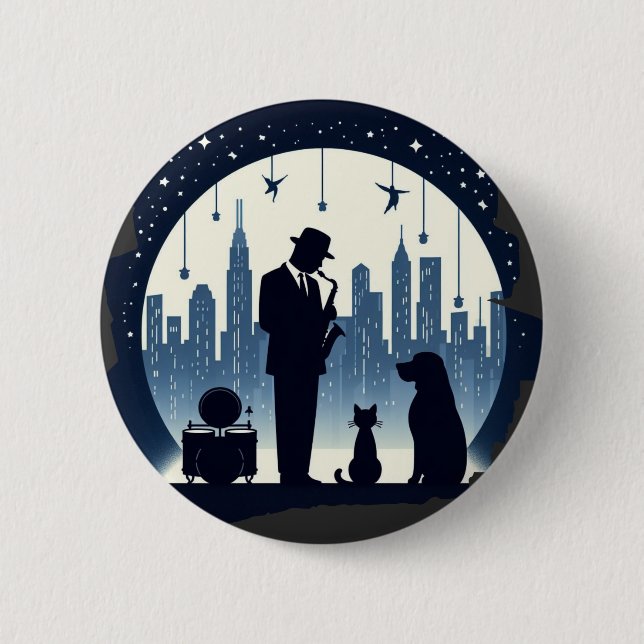 Badge Rond 5 Cm Chat, chien, Jazz (Devant)