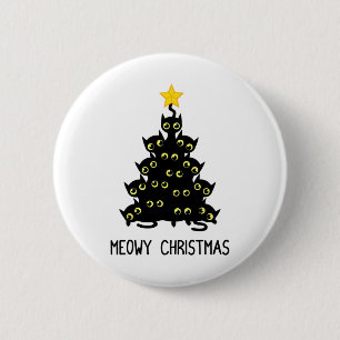 Badge Rond 5 Cm Chat Christmas Tree mignonne Noir Kitten Lover Meo