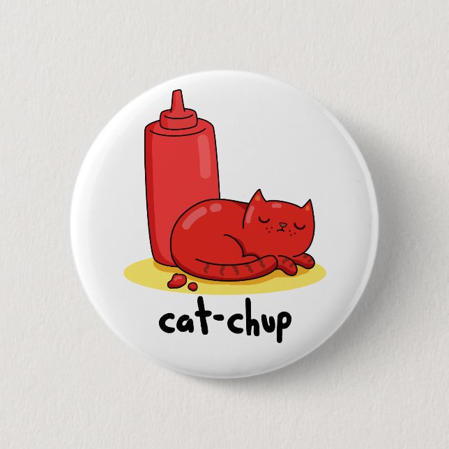 Badge Rond 5 Cm Chat-chup Funny Red Ketchup Pun de chat (Devant)