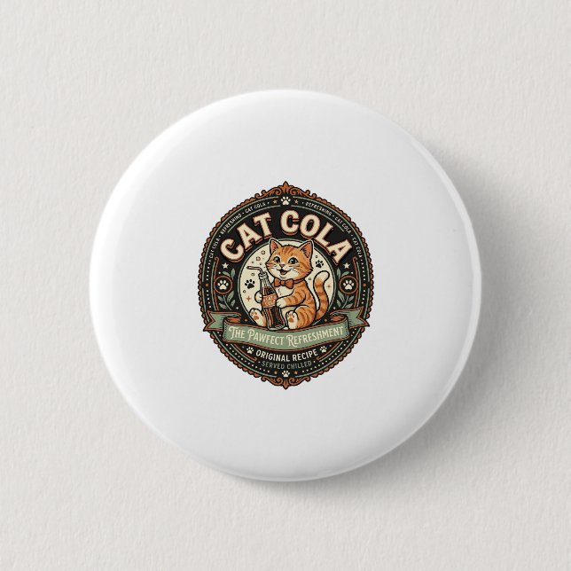 Badge Rond 5 Cm Chat Cola Chat Étiquette de Boisson Gazeuse Chat V (Devant)