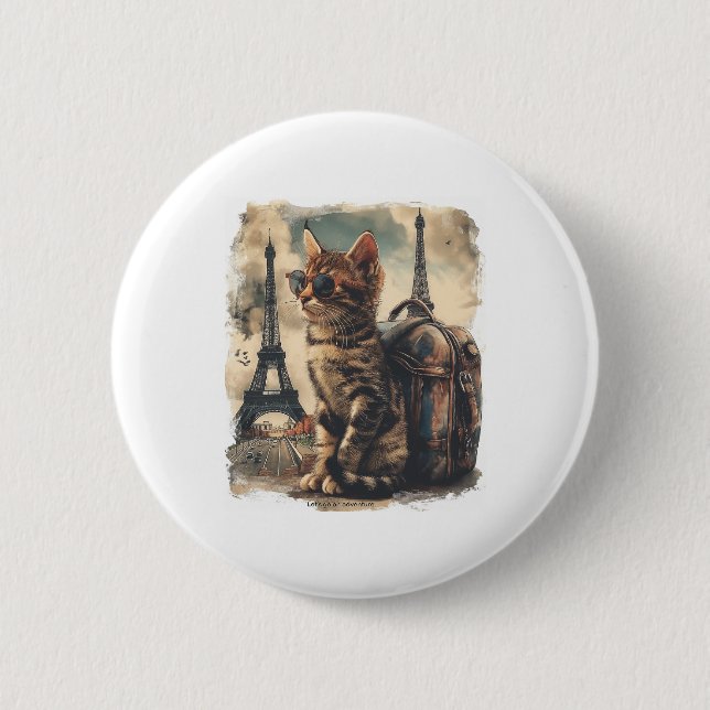 Badge Rond 5 Cm Chat compagnon de voyage (Devant)