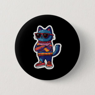 Badge Rond 5 Cm Chat cool Avec Sungles Retro Style Amusant Animal