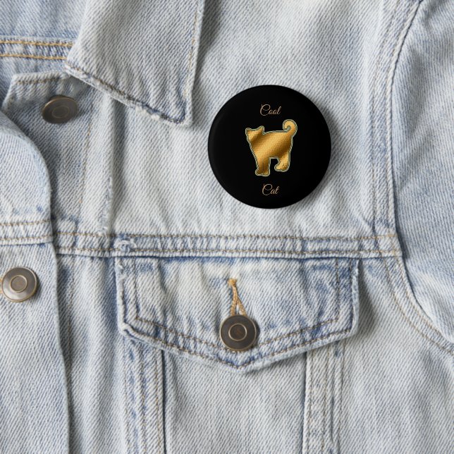 Badge Rond 5 Cm Chat cool Gold (En situation)