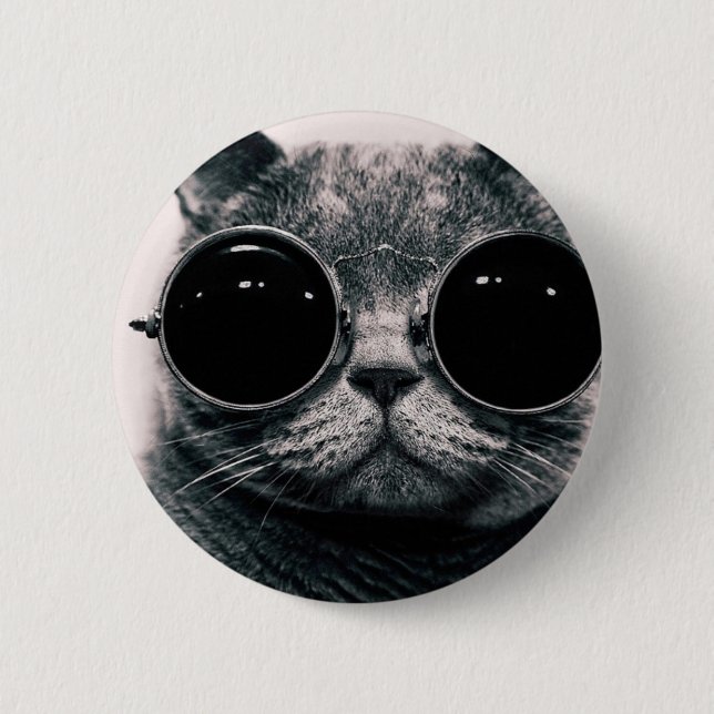 Badge Rond 5 Cm chat cool kat kool avec des lunettes de soleil (Devant)