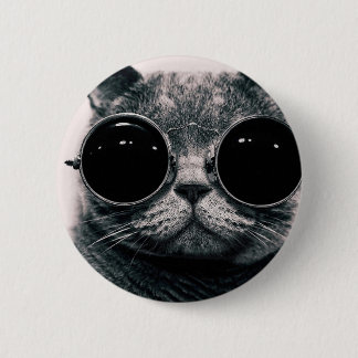 Badge Rond 5 Cm chat cool kat kool avec des lunettes de soleil