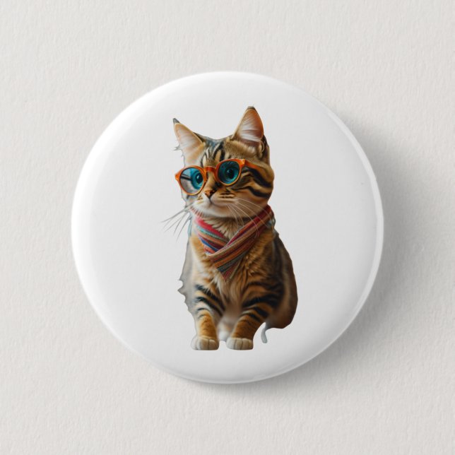 Badge Rond 5 Cm Chat Cool mignon (Devant)