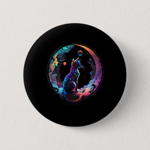 Badge Rond 5 Cm Chat Cosmique Cool Crescent Coloré Lune Et Nuages