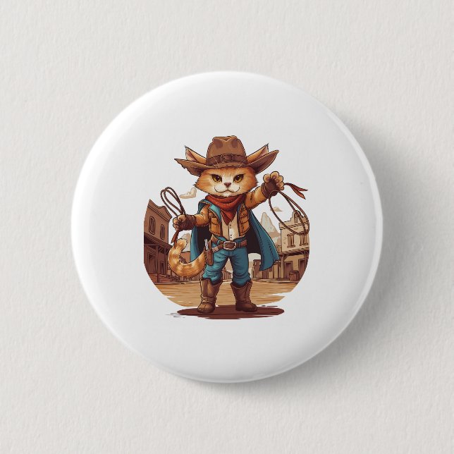 Badge Rond 5 Cm Chat Cowboy (Devant)