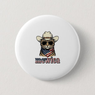 Badge Rond 5 Cm Chat Cowboy Patriotique Mewica Design Vector Vinta