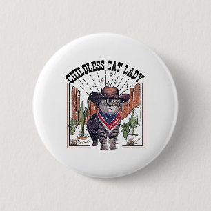 Badge Rond 5 Cm Chat Cowboy Sans Enfant Dame De Chat Pour L'Électi