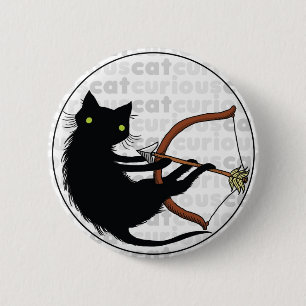 Badge Rond 5 Cm Chat curieux avec l'arc