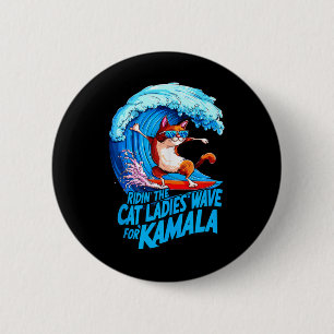Badge Rond 5 Cm Chat Dames Bleu Vague Pour Kamala Harris Pres