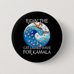 Badge Rond 5 Cm Chat Dames Bleu Vague Pour Kamala Harris Pres