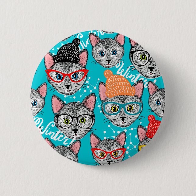 Badge Rond 5 Cm Chat dans le casquette (Devant)