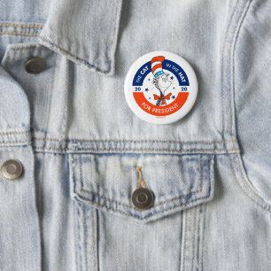 Badge Rond 5 Cm Chat dans le Casquette du Président