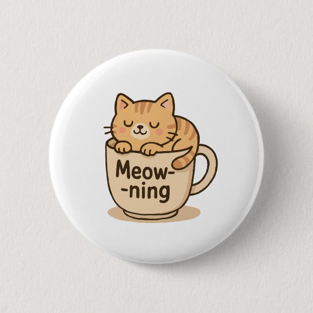 Badge Rond 5 Cm Chat de café Kawaii (Devant)