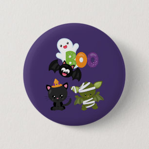 Badge Rond 5 Cm Chat de Cute Halloween, bat, mummy et ghost