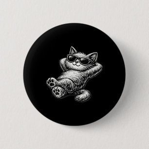 Badge Rond 5 Cm Chat de dessin animé détendu _ Graphique drôle pou
